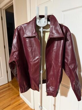 Burgundy Vegan Leather Bomber Jacket
